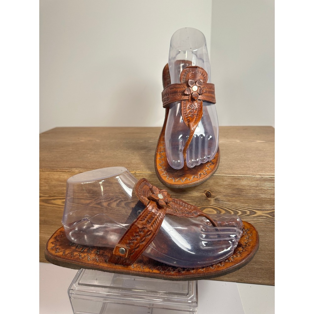 Handmade Costa Rica Leather Thong Sandals Artisan Boho Festival SZ 39/ 8.5-9